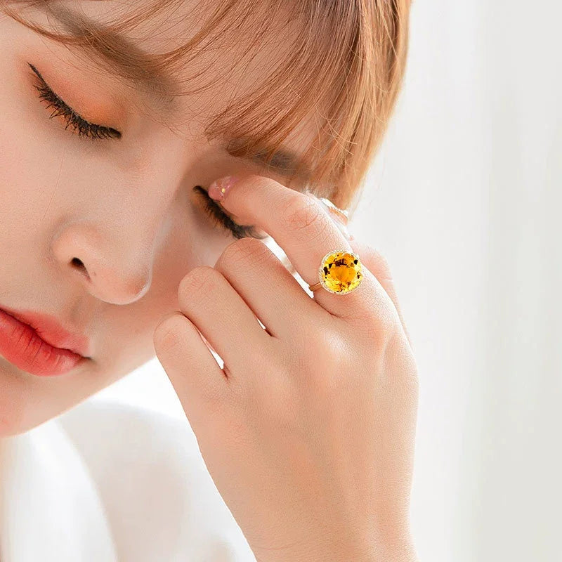 Natural Citrine Flower Ring – Sterling Silver Adjustable Gemstone Ring