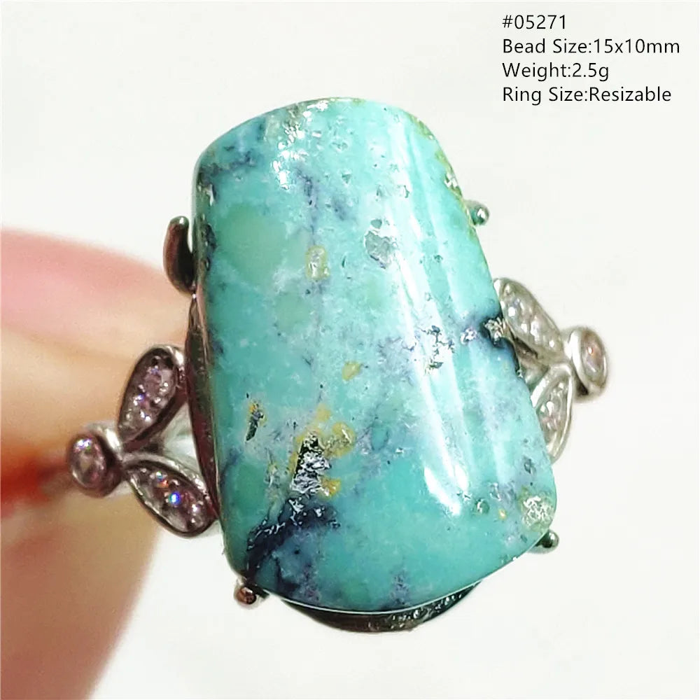 Natural Green Turquoise Adjustable Ring | 925 Sterling Silver