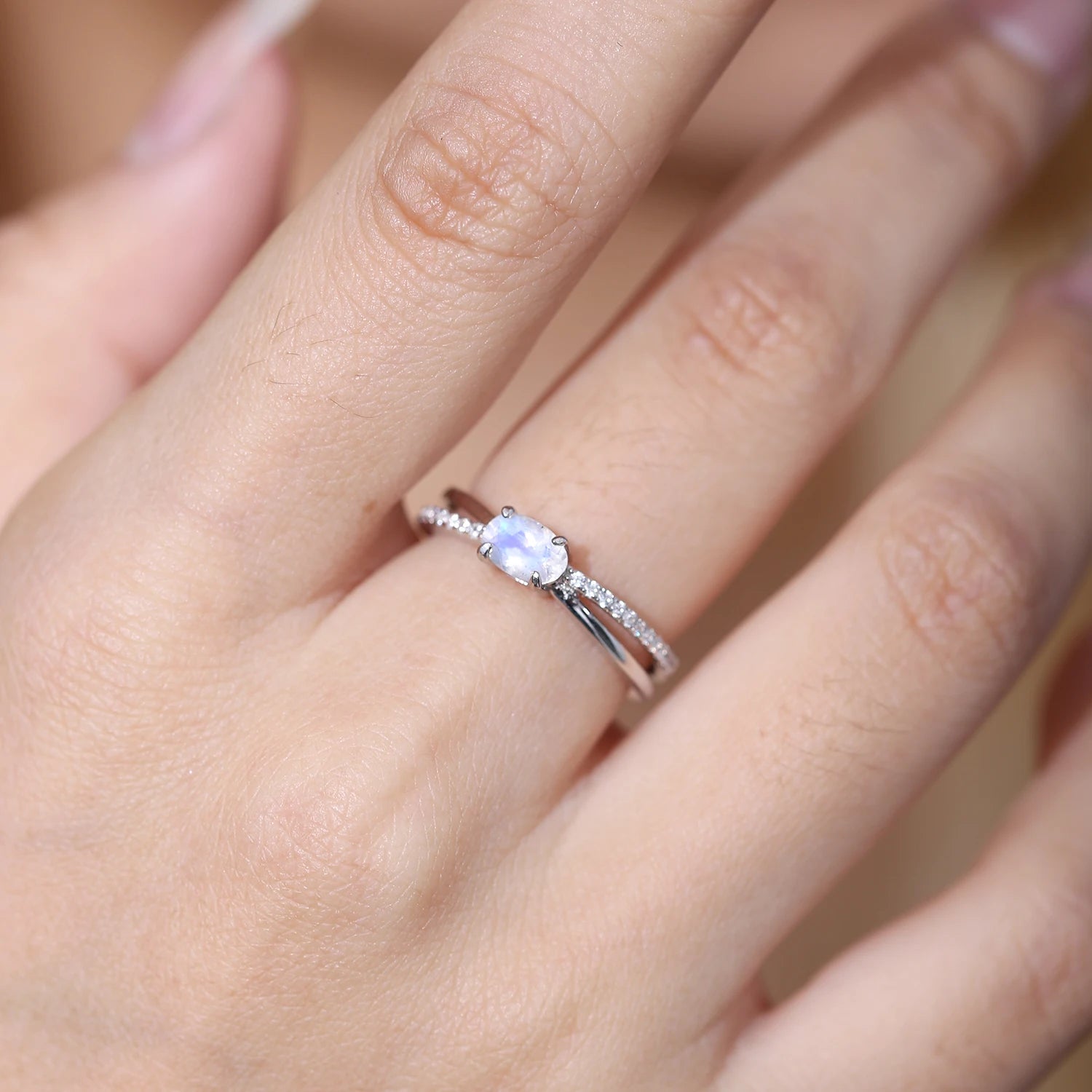 Sterling Silver Moonstone Promise Ring - 925 Sterling Silver