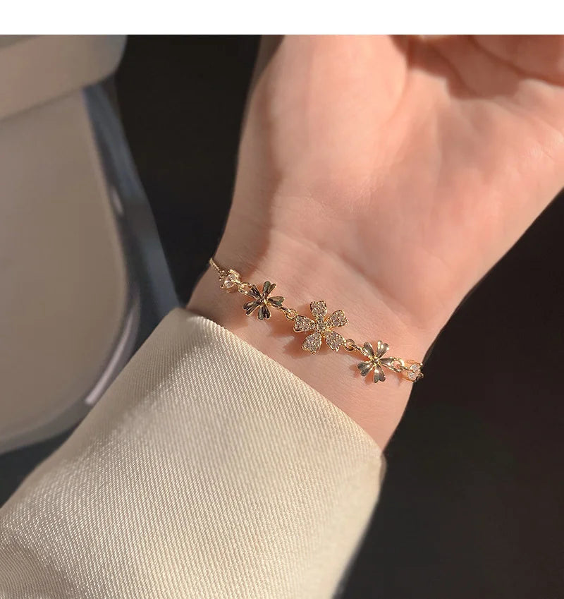 Natural Opal Flower Bracelet – Gold Plated Adjustable Bracelet for Women