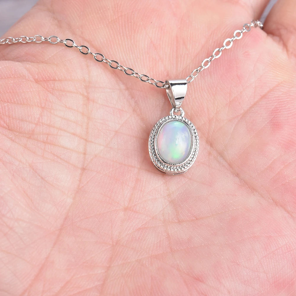Natural Opal Pendant Necklace – 925 Sterling Silver October Birthstone Jewelry
