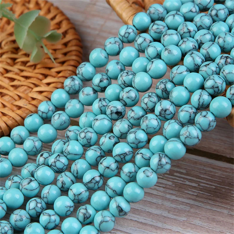 Natural Blue Turquoise Gemstone Beads | Round Jewelry Beads