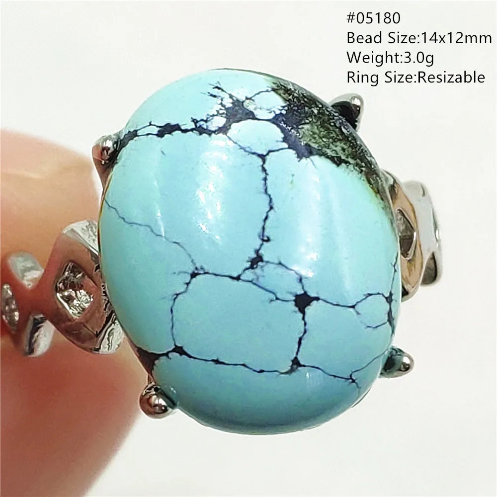Natural Green Turquoise Adjustable Ring | 925 Sterling Silver