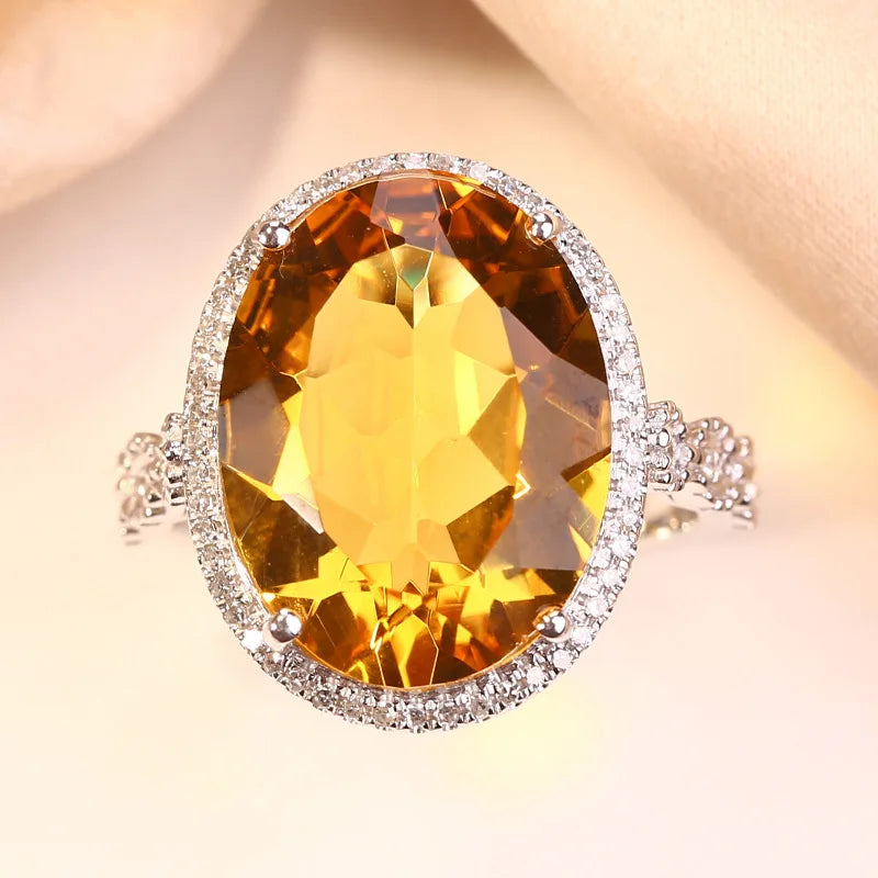 Natural Citrine Adjustable Ring – Genuine Gemstone in Sterling Silver