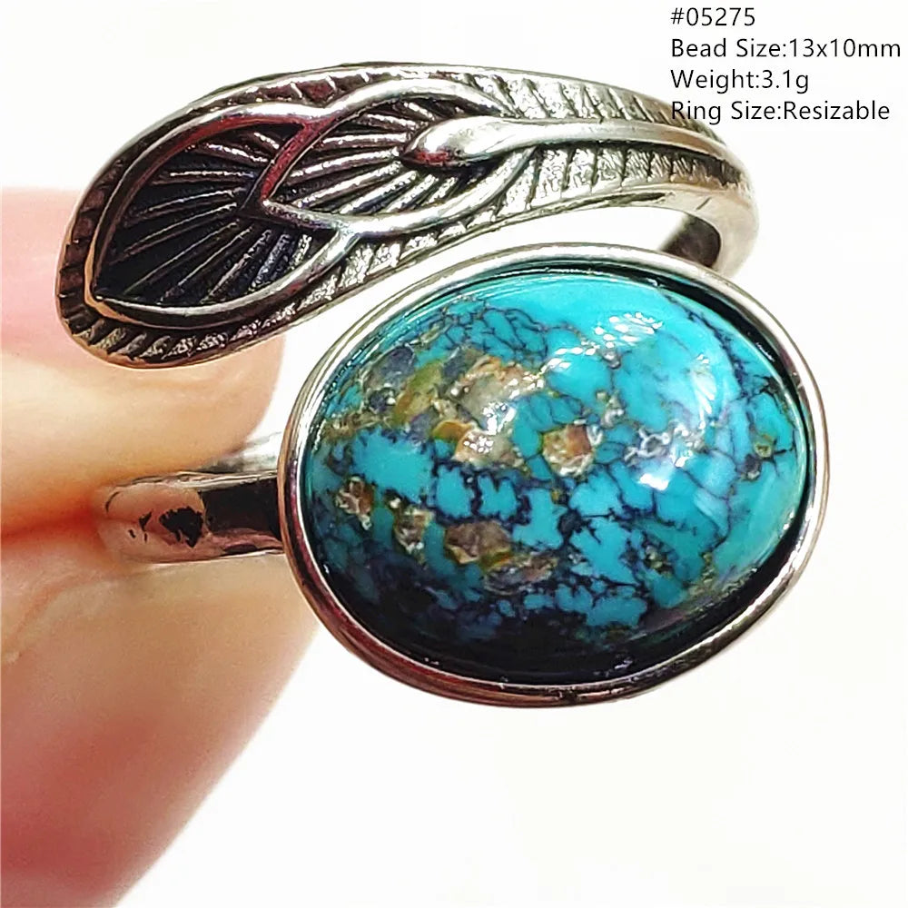 Natural Green Turquoise Adjustable Ring | 925 Sterling Silver