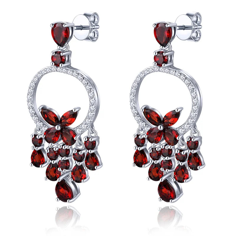 Natural Garnet Stud Earrings in Sterling Silver