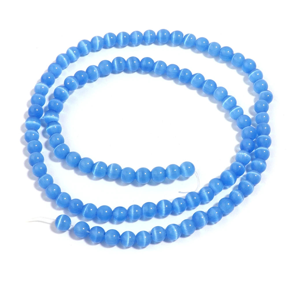 Natural Blue Cat Eye Gemstone Beads for Jewelry Making