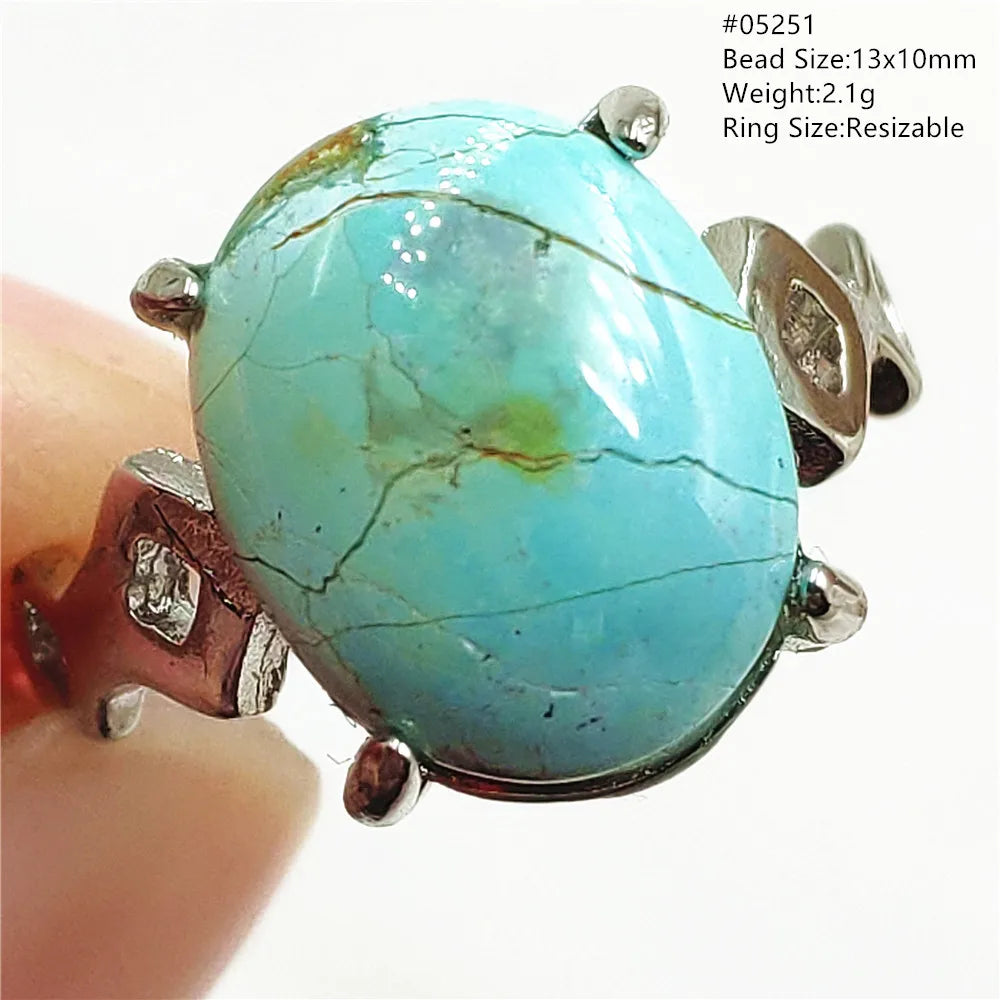 Natural Green Turquoise Adjustable Ring | 925 Sterling Silver