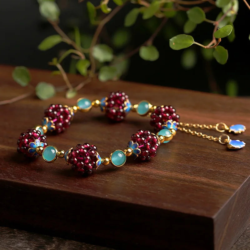 Natural Garnet & Amazonite Gold Filled Bracelet
