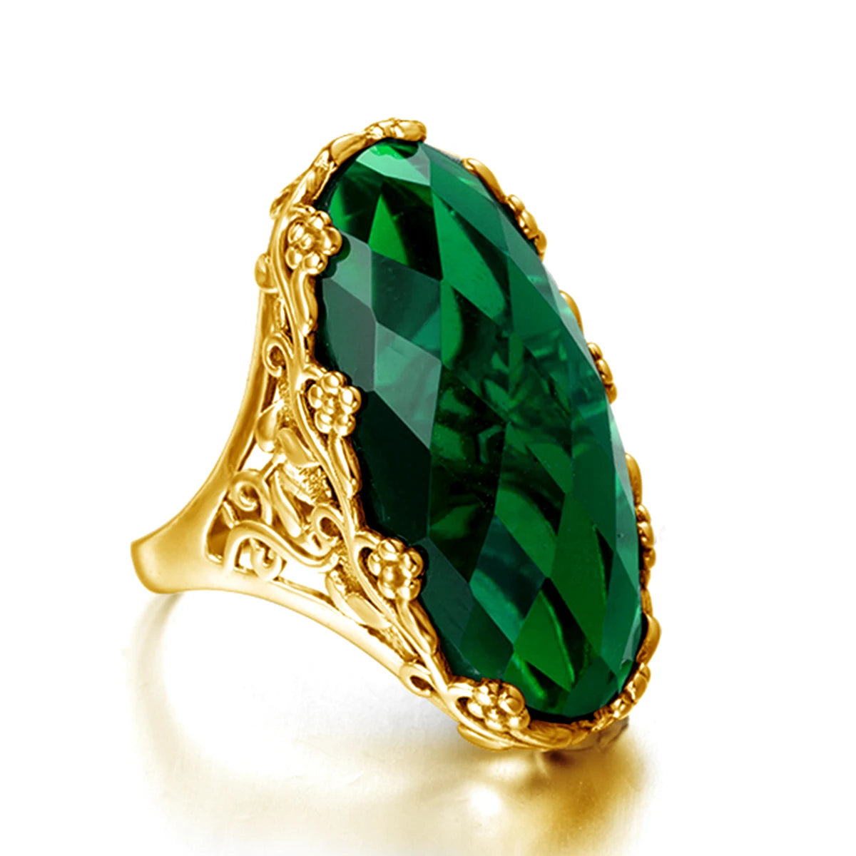 Floral Sapphire Statement Ring with Gold Finish