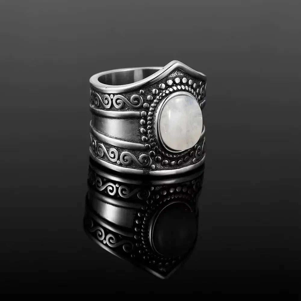 Natural Rainbow Moonstone Cabochon Ring