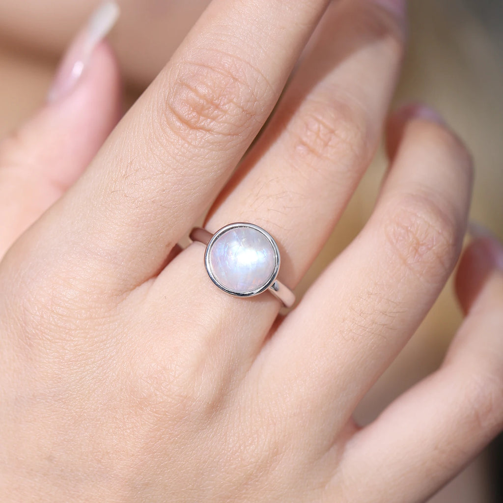 925 Sterling Silver Rainbow Moonstone Ring