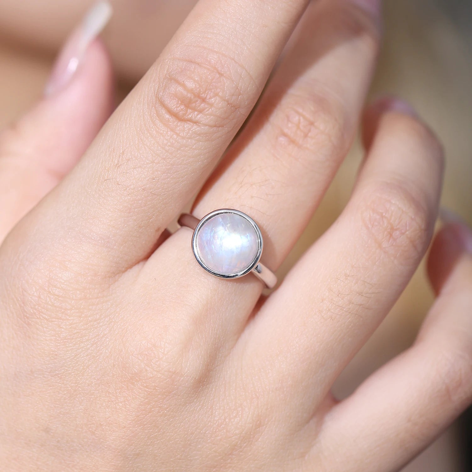 925 Sterling Silver Rainbow Moonstone Ring