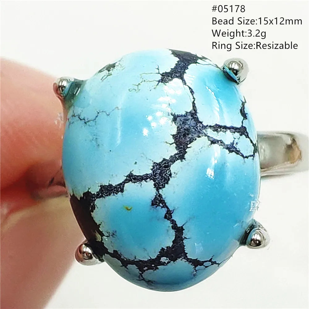 Natural Green Turquoise Adjustable Ring | 925 Sterling Silver