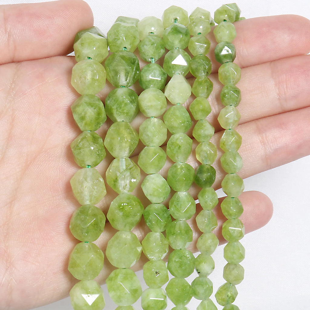 Faceted Peridot Stone Beads Green Olivine Loose August Birthstone Beads for Jewelry Making DIY Bracelet Accessories 6 8 10mm