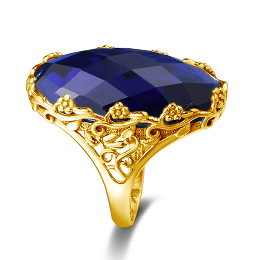 Floral Sapphire Statement Ring with Gold Finish
