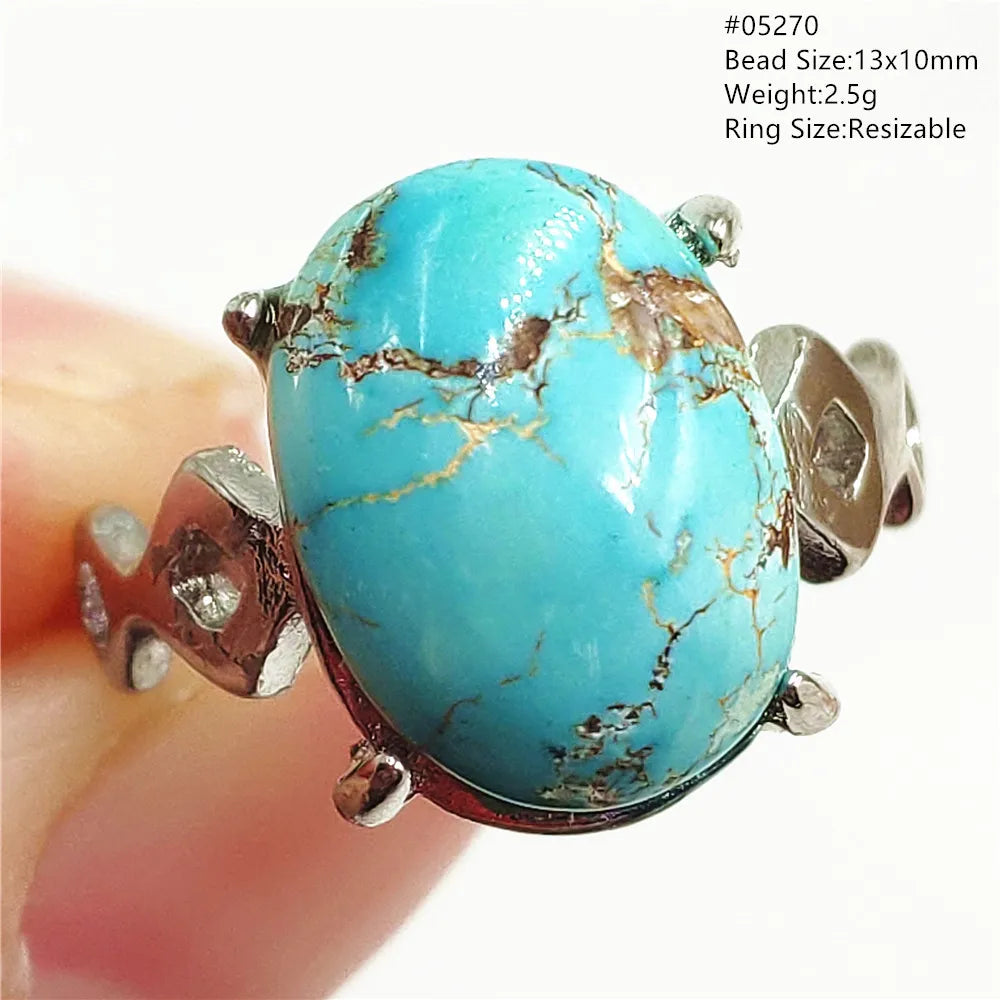 Natural Green Turquoise Adjustable Ring | 925 Sterling Silver
