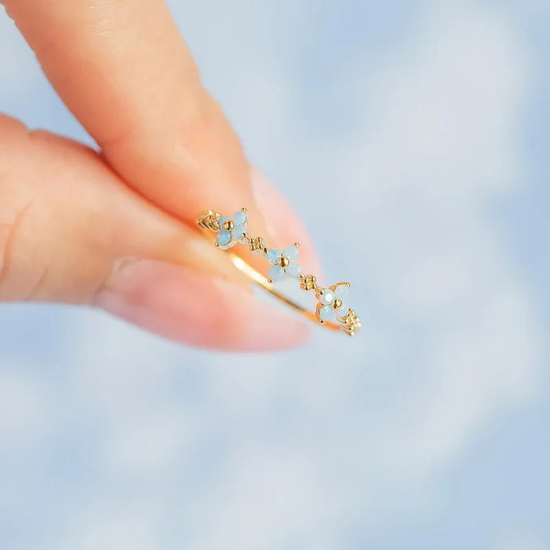 Natural Opal Clover Ring for Women – 18K Gold Plated Adjustable Ring