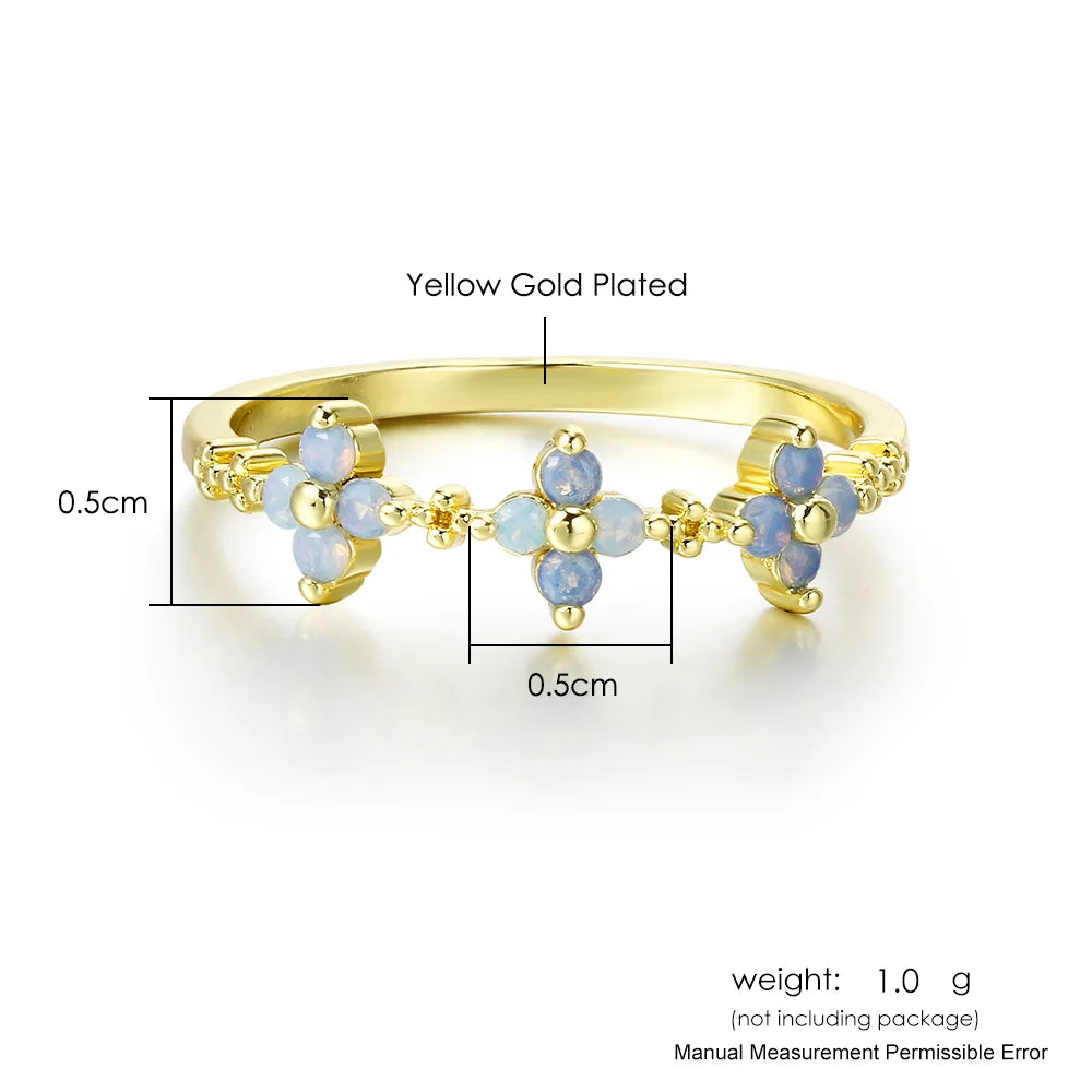 Natural Opal Clover Ring for Women – 18K Gold Plated Adjustable Ring