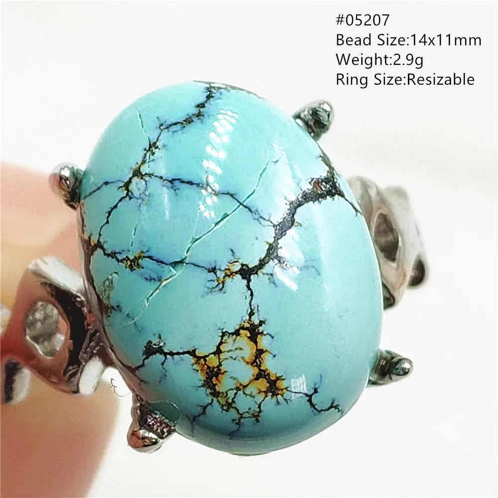 Natural Green Turquoise Adjustable Ring | 925 Sterling Silver