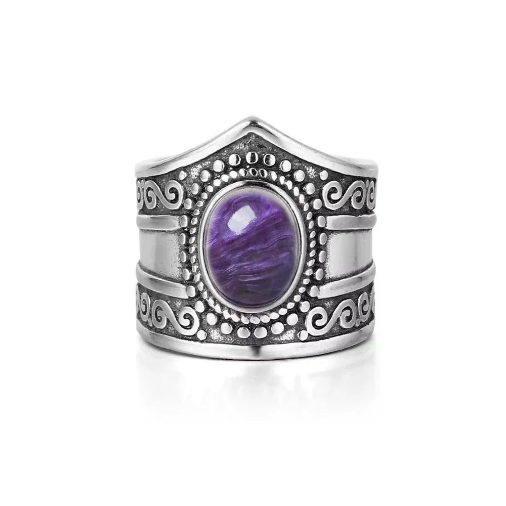 Natural Rainbow Moonstone Cabochon Ring