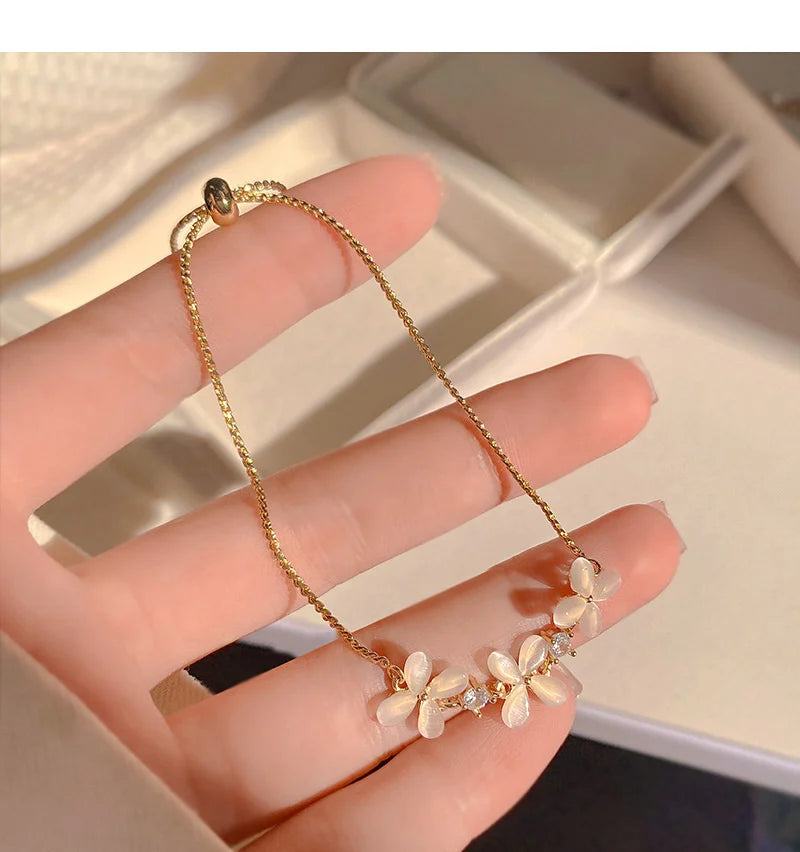 Natural Opal Flower Bracelet – Gold Plated Adjustable Bracelet for Women