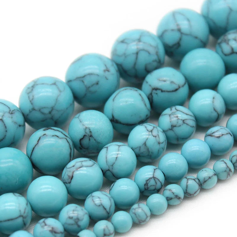 Natural Blue Turquoise Gemstone Beads | Round Jewelry Beads
