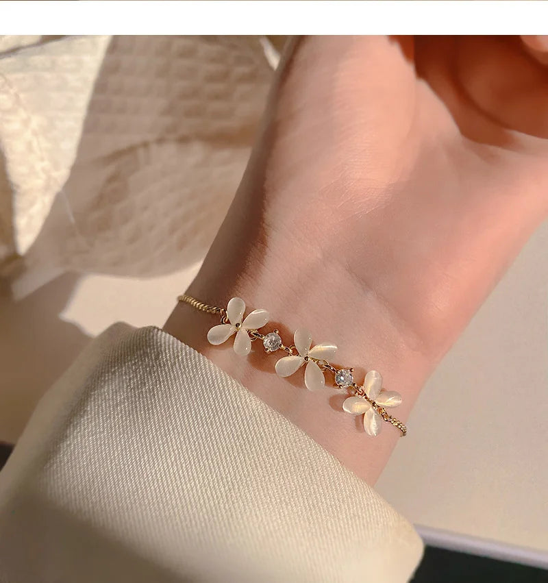 Natural Opal Flower Bracelet – Gold Plated Adjustable Bracelet for Women