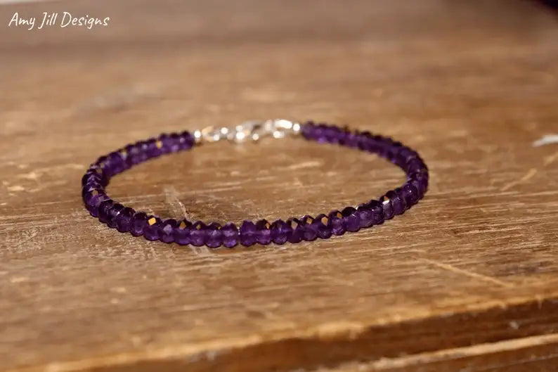 Sterling Silver Amethyst Beaded Bracelet