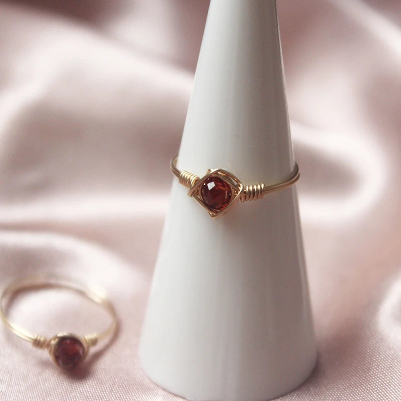 Handmade Garnet Birthstone Ring with Gold Fill