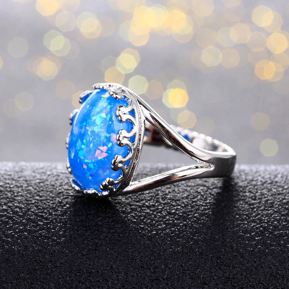 Natural Opal Ring in 925 Sterling Silver – October Birthstone Gemstone Ring