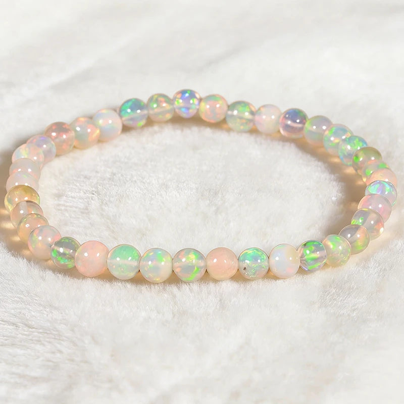Natural Opal Beaded Bracelet – Genuine Crystal Stretch Bracelet for Women