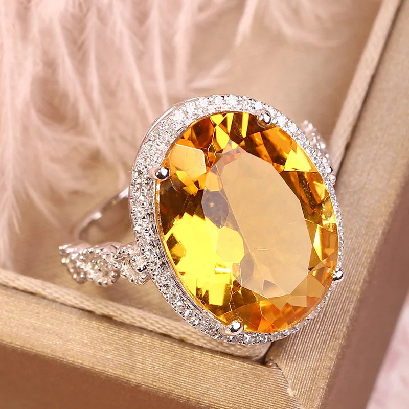 Natural Citrine Adjustable Ring – Genuine Gemstone in Sterling Silver