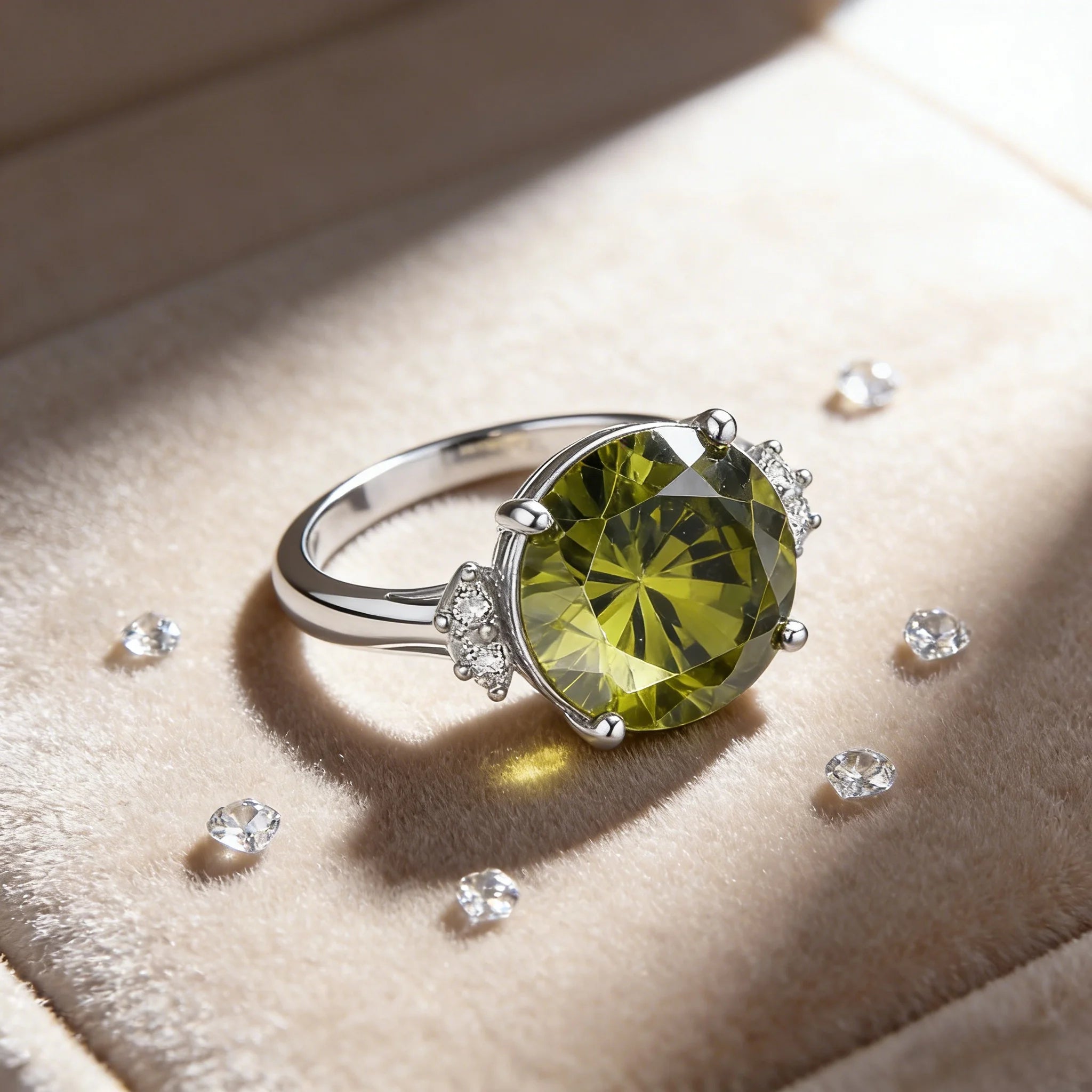 August Birthstone Peridot Cubic Zirconia Ring, Large Oval Cluster Statement Band in Silver for Women, Bold & Elegant Jewelry