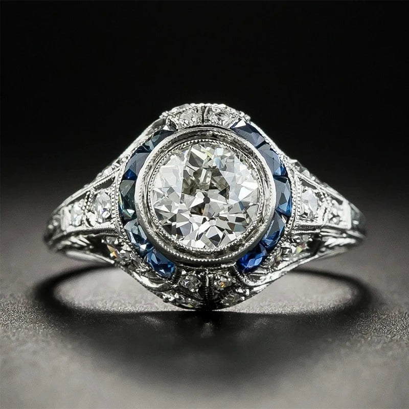 Princess Cut Blue Sapphire Promise Ring in Sterling Silver