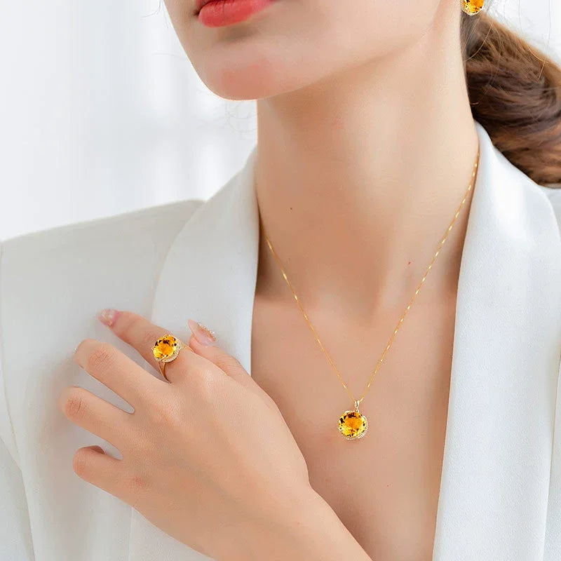 Natural Citrine Flower Ring – Sterling Silver Adjustable Gemstone Ring