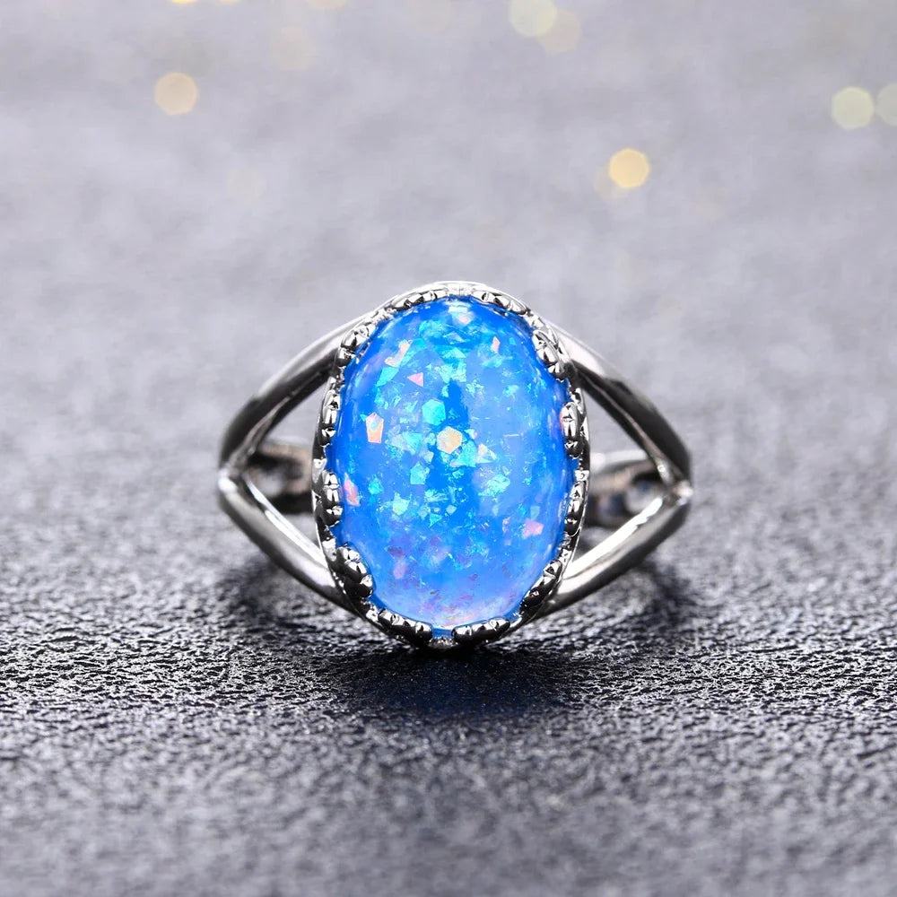 Natural Opal Ring in 925 Sterling Silver – October Birthstone Gemstone Ring