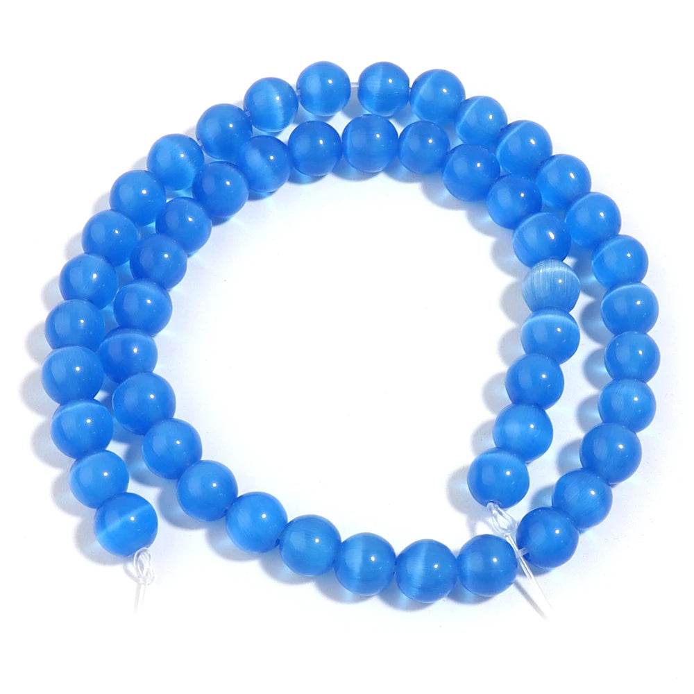 Natural Blue Cat Eye Gemstone Beads for Jewelry Making