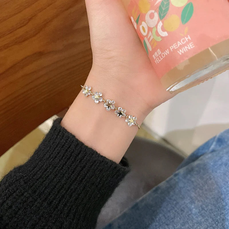 Natural Opal Flower Bracelet – Gold Plated Adjustable Bracelet for Women