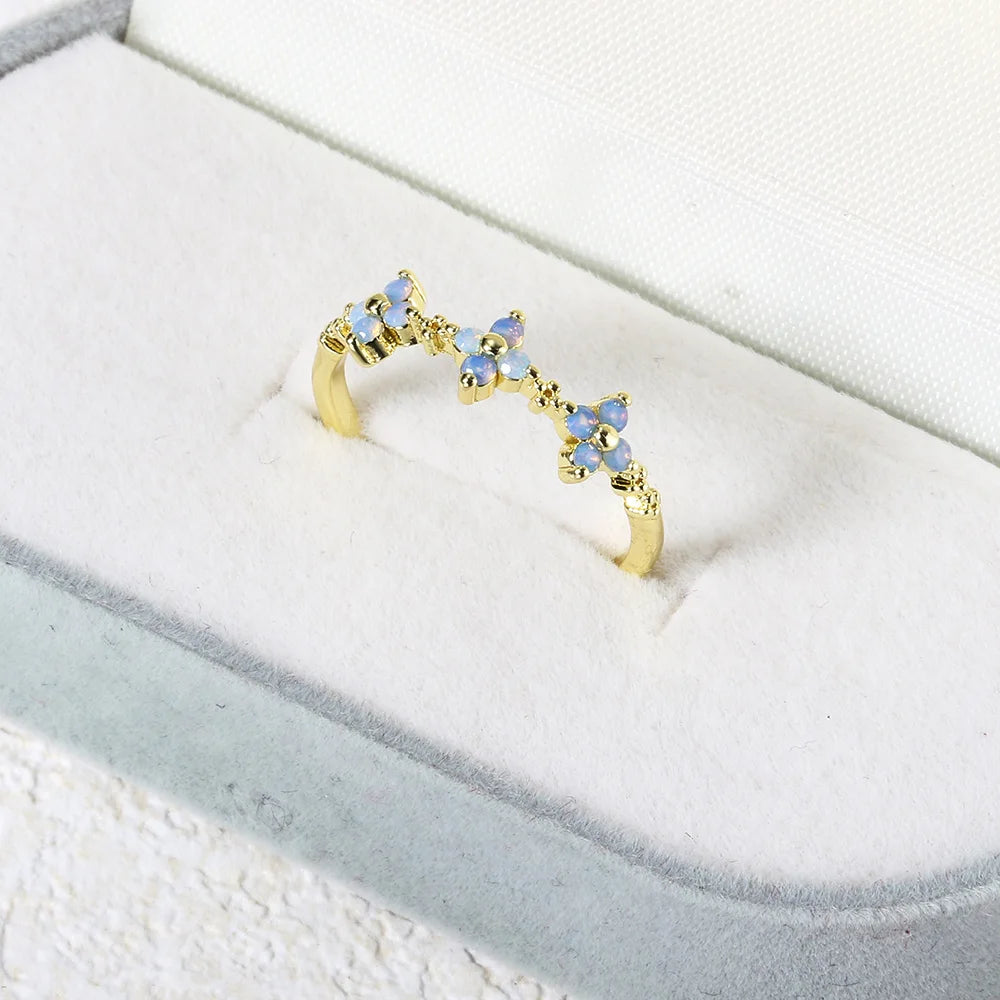 Natural Opal Clover Ring for Women – 18K Gold Plated Adjustable Ring