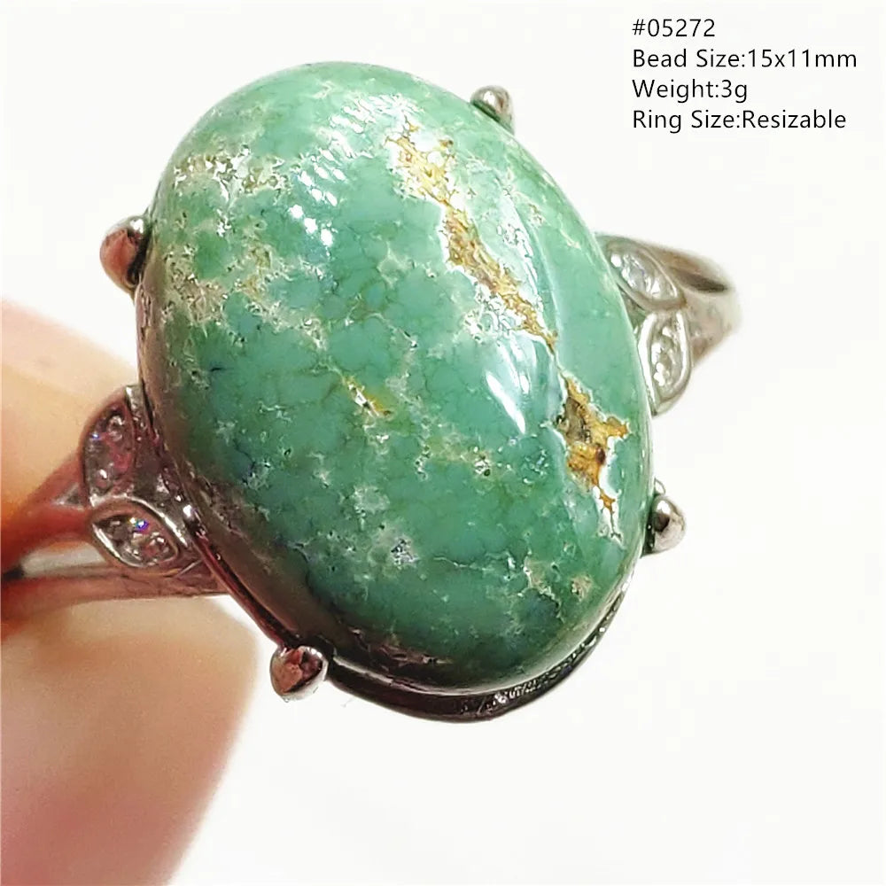 Natural Green Turquoise Adjustable Ring | 925 Sterling Silver