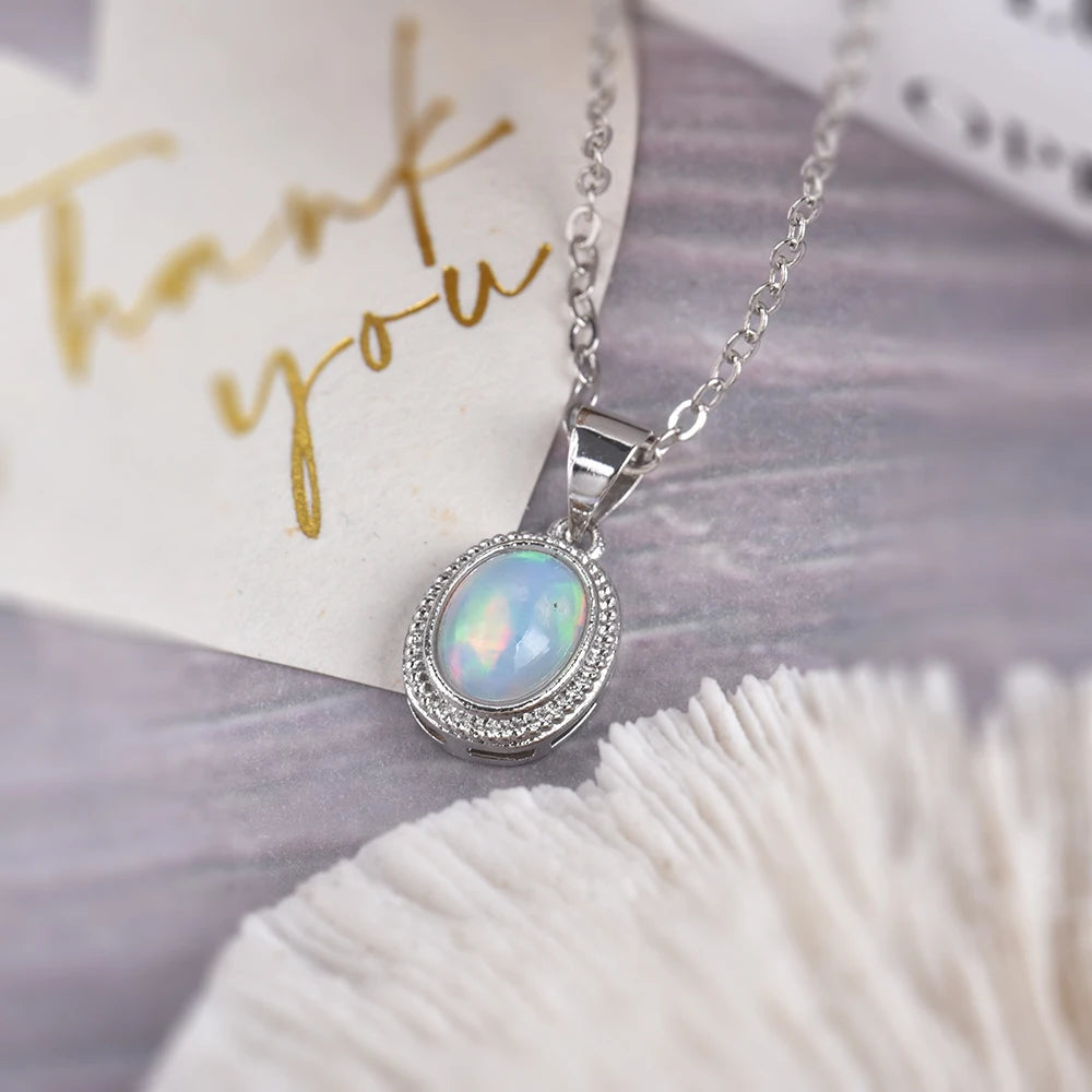 Natural Opal Pendant Necklace – 925 Sterling Silver October Birthstone Jewelry