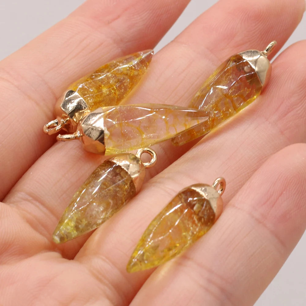 Natural Semi-precious Stone Citrine Rhombus Gold-plated Pendant Making DIY  Necklace Charm Jewelry Gift