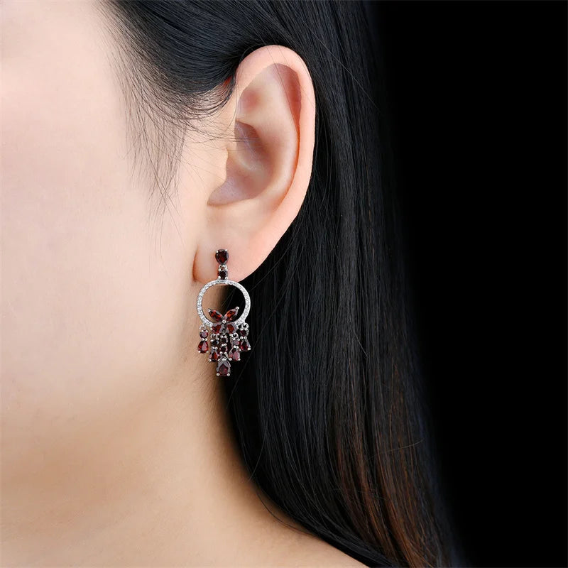 Natural Garnet Stud Earrings in Sterling Silver