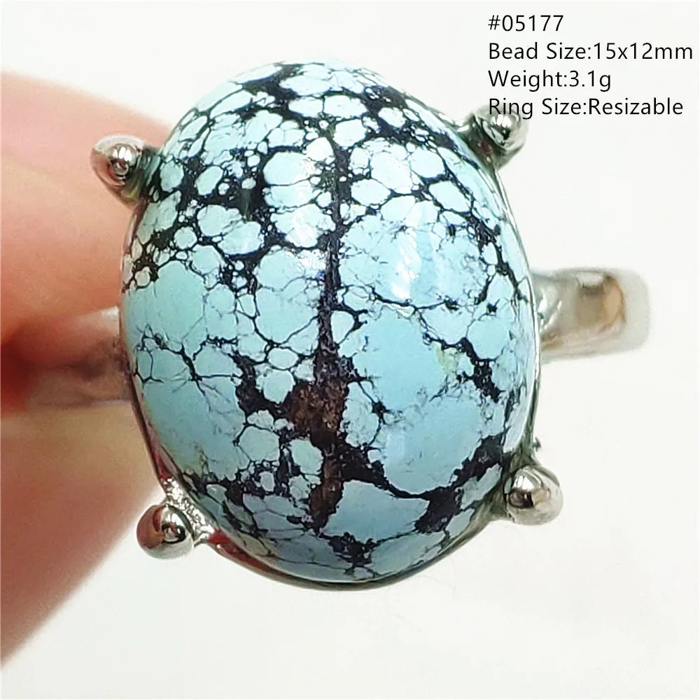 Natural Green Turquoise Adjustable Ring | 925 Sterling Silver
