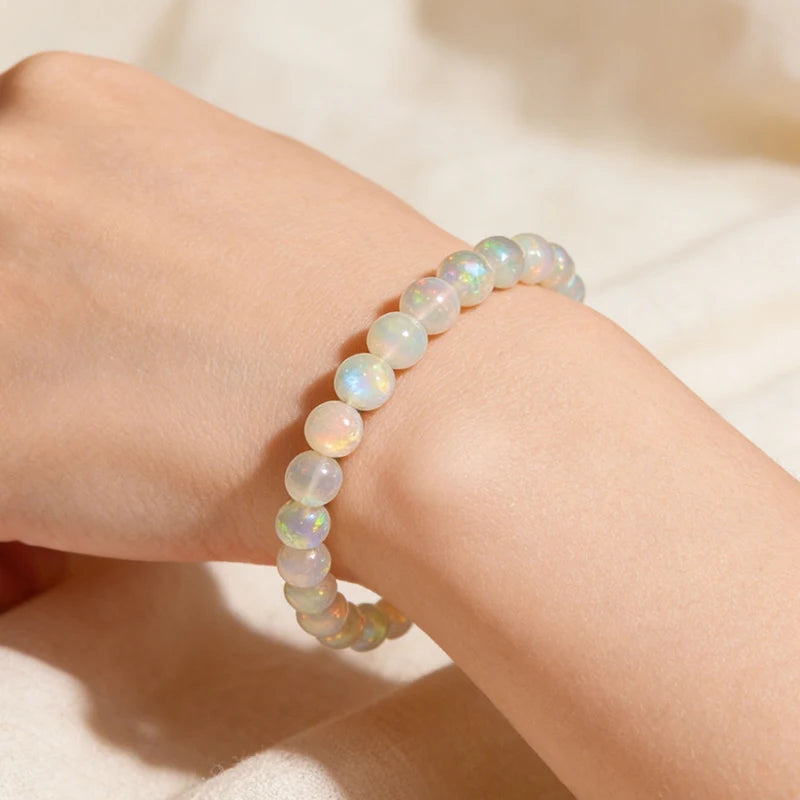 Natural Opal Beaded Bracelet – Genuine Crystal Stretch Bracelet for Women