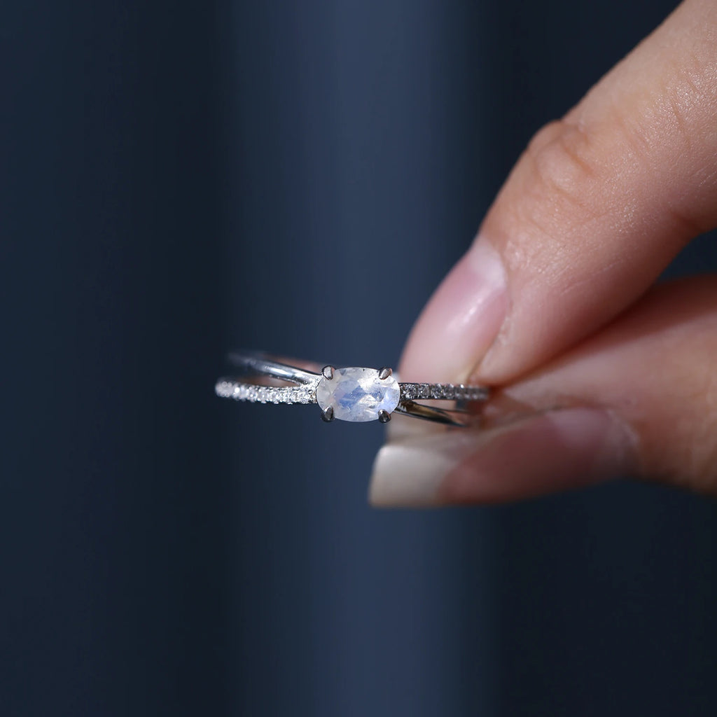 Sterling Silver Moonstone Promise Ring - 925 Sterling Silver