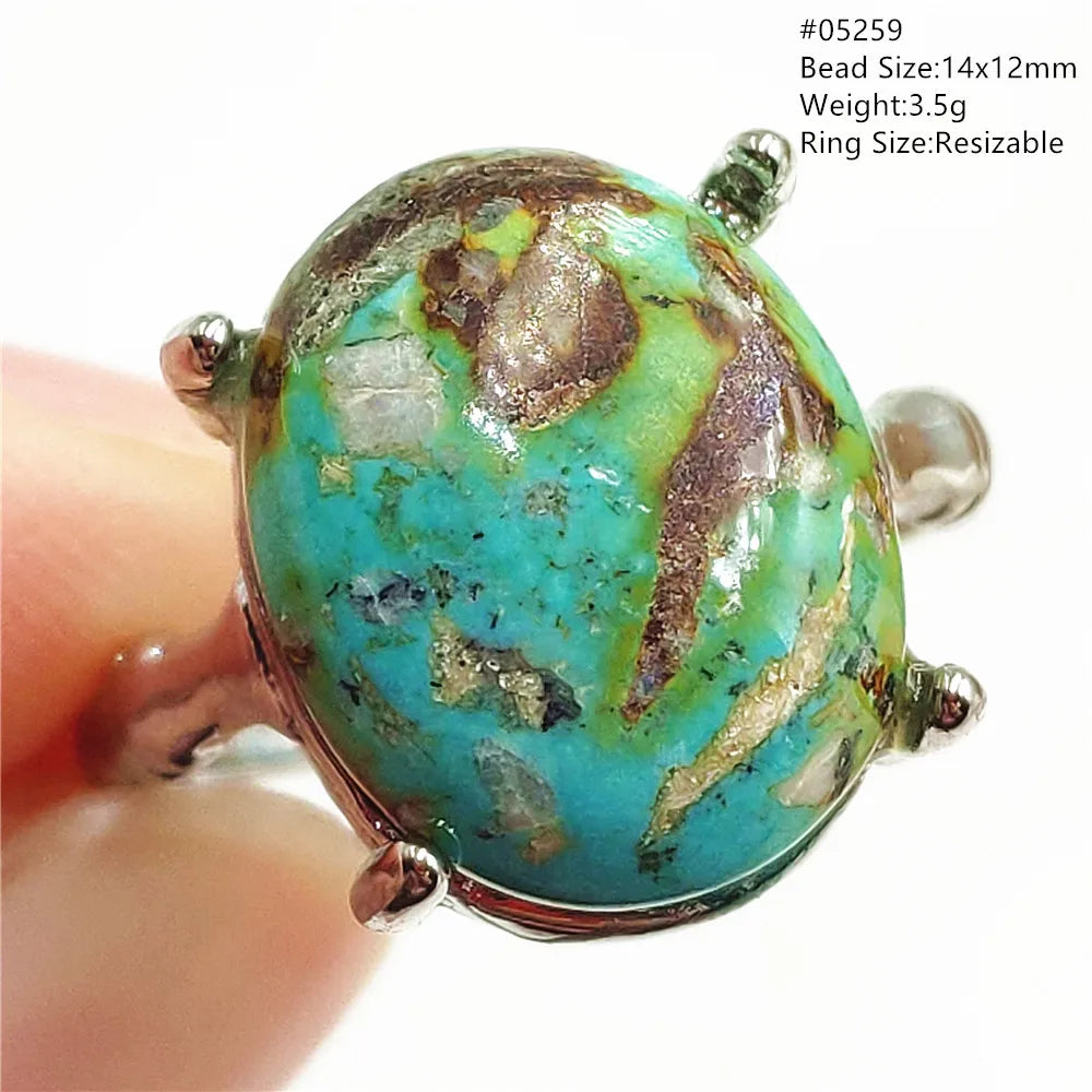 Natural Green Turquoise Adjustable Ring | 925 Sterling Silver