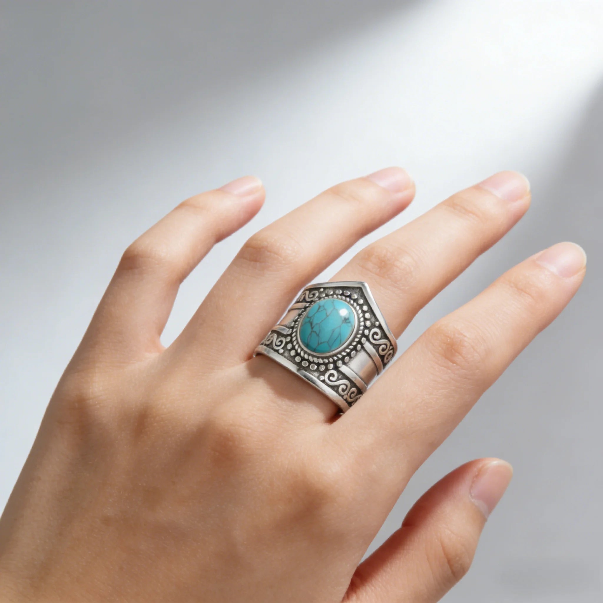 Natural Rainbow Moonstone Cabochon Ring