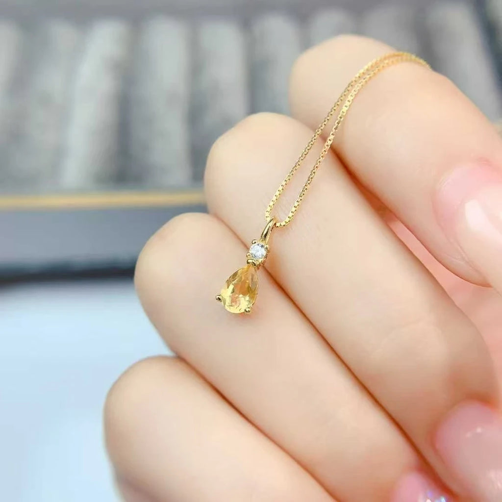 Natural Citrine Pendant Necklace in 925 Sterling Silver – Genuine Gemstone Charm
